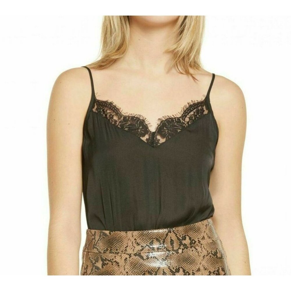 New Socialite Womens Sizes S / M Black Lace Trim Satin Bodysuit Adjustable Strap